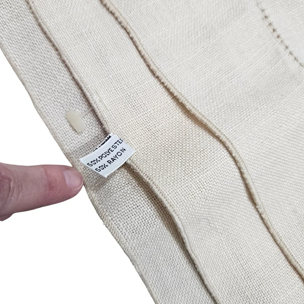 Vintage 80s Vera Tablecloth Rectangular Cream Tan‎ Solid Hemstitch Farmhouse